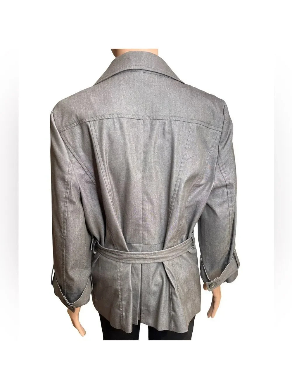 Halogen Women's Grey Button Belted Cotton Blend Blazer Large